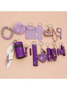 15pcs Rhinestone Safety Keychain Set For Women, Wristlet Keyring With Storage Pouch & Pom Pom Card Holder Accessories Kit - Nhiều màu - Xem 8
