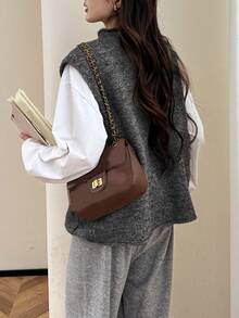 Alicedudu Gilet cardigan femme minimaliste à design de patte oblique pour l'automne/hiver - Gris foncé - Voir 2
