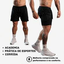 Imported Men's 2-In-1 Compression Shorts – Sportswear, Gym, Running, Fitness, Quick-Drying, High Performance - Màu Xám nhạt - Xem 5