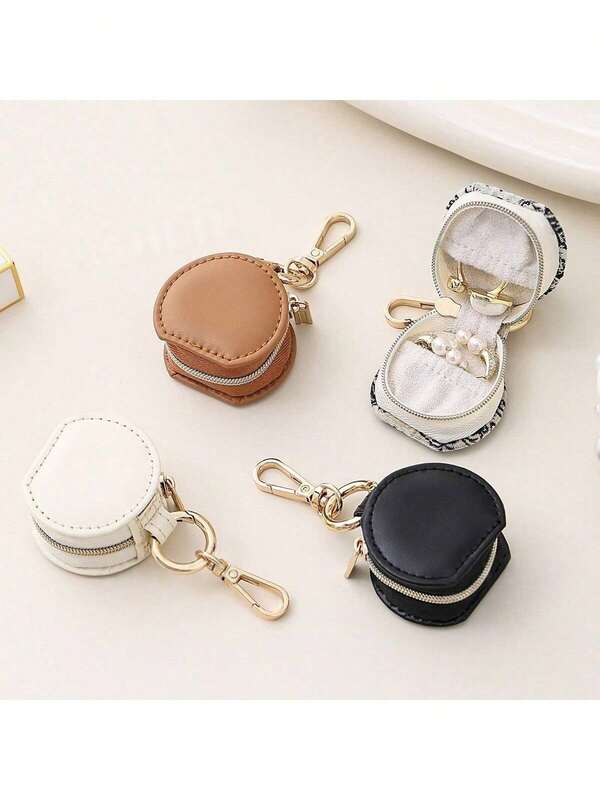 1pc Portable PU Leather Jewelry Box, Small Cute Jewellery Earring Ring Organizer Box, Travel Jewelry Storage Case, Mini Storage Box - Perfect Girl Women Gift For Wedding, Valentine's Day