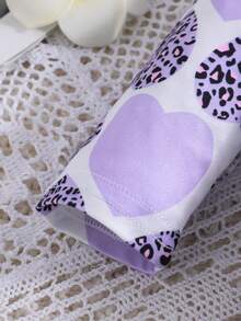 2pcs Baby Girls' Heart & Letter Print Long Sleeve Jumpsuit, All Season - Purple - View 5