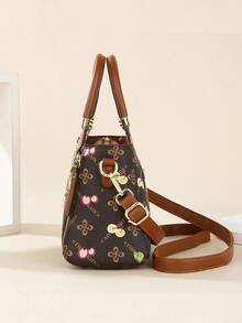 2件套新款奢华女士手提包，拼接多功能单肩包，设计师品牌格子托特包 - 彩色 - 查看 3