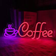 咖啡霓虹灯、咖啡杯 LED 标志、悬挂咖啡吧商业墙艺术标志霓虹灯、USB 供电明亮咖啡标志，适用于咖啡吧配件、咖啡馆、咖啡角、餐厅、节日、生日派对、家居装饰，易于安装。 - 多色光 - 查看 5
