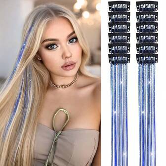 6/12 piezas de extensiones de cabello con lentejuelas de 24 pulgadas, kit de extensiones de cabello con lentejuelas para fiestas, Halloween, festivales, accesorios de hadas para el cabello de niñas y mujeres