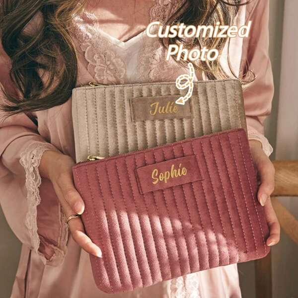 Bolsa de cosméticos com nome personalizado, presente personalizado para madrinhas, presente de casamento, bolsa de higiene pessoal para viagem, bolsa de cosméticos, presente de aniversário para ela, presente de Dia das Mães