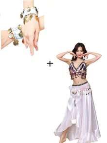 1 Pair Belly Dance Metal Coin Bracelet Belly Dance Wrist Ankle Cuff Bracelet Chiffon Gold Coin Belly Dance Accessories - Multicolor - View 29