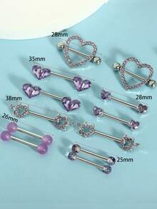 Set de 12 piezas de 14G Anillos para pezones de acero quirúrgico para mujeres con corazones de circonita y mariposas, un regalo ideal para San Valentín, Mamá, Madre, Día de la Madre - mezclar anillo de pezón - Ver 14