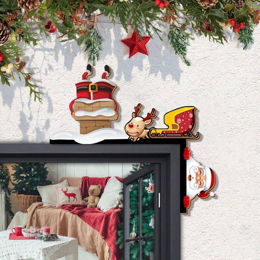 1 Piece Christmas Door Corner Decoration Hanging Ornaments, Cute Elk And Santa Claus Door Corner Decorations, Christmas Home Decorations Suitable For Christmas Home And Party Supplies Decorative Door Corner Hanging Ornaments