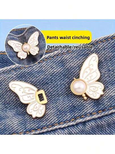 4 peças de botões de cintura borboleta para jeans, apertadores de cintura ajustáveis, fivela invisível sem piercing, botões decorativos