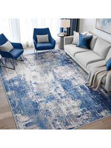 可水洗防滑现代抽象图案地毯 5'x7' 柔软地毯 适用于客厅、玄关、卧室、儿童房，印花图案，蓝灰色、海军灰色 - 彩色 - 查看 14