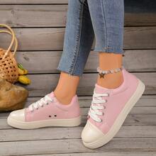 女士百搭休闲鞋，防水防滑，易于清洁，圆头低帮，舒适平底，百搭，撞色，运动休闲鞋，复古风格运动鞋，尺码 36-42 加大码 - 粉色 - 查看 2