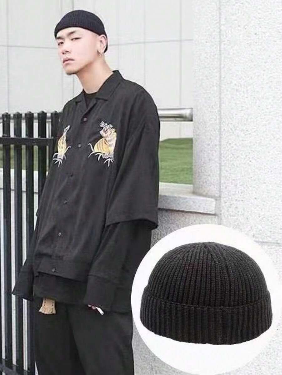 Sombrero de cubo de punto, gorra de punto casual para hombres, atuendo de otoño/invierno, verano, playa, vacaciones - A - Ver 1