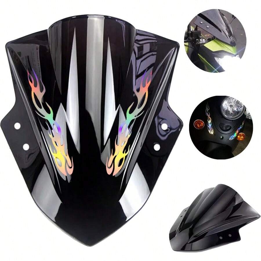 1pc Black Motorcycle Windshield Rain Shield+Waterproof Reflective Stickers - B - View 1