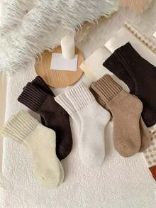 5 双女士冬季袜子温暖厚针织柔软复古休闲中筒袜毛绒袜女士羊毛袜 - 彩色 - 查看 7