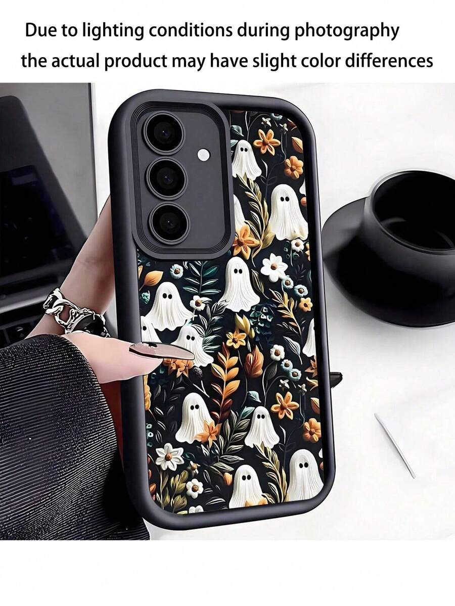 1pc Halloween Ghost Anti-Drop Phone Case, Thick Anti-Slip Protective Cover Compatible With IPhone 17/17 Air/17 Pro/17 Pro Max, Compatible With Honor, Compatible With Redmi, Compatible With Galaxy,International Version, Not The Domestic Version - Black - View 1