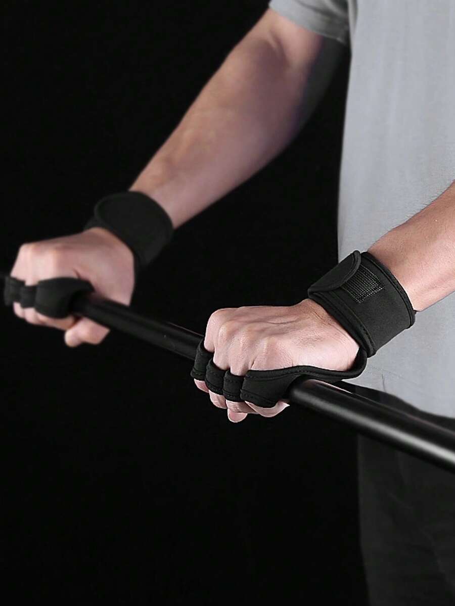 1pair Unisex Fingerless Weightlifting Gloves With Hook & Loop Fastening For Gym Fitness Training