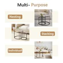 Nesting Coffee Table, 23.6" Round Coffee Table Set Of 2, Glass Nesting Table With Metal Frame, Ceter Tables For Living Room Bedroom Balcony - Black - View 6