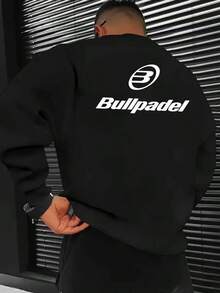 Braddock Print Casual Round Neck Sweatshirt, Y Long Sleeve Pullover Hoodie, Crew Neck Base Layer Sweater,Fall Hoodies,Men's Fall Clothes,Street Wear,Halloween,Mens Hoodies,Y2k Clothes,Jesus Hoodie,Thanksgiving Day,Nightmare Before Christmas,Christmas - 黑色 - 查看 1