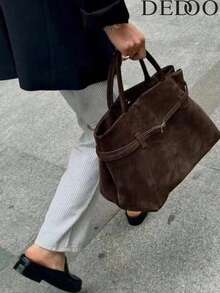 Dedoo Large Capacity Velvet Tote Bag, Retro European And American Design Shoulder Bag, 2025 Autumn New Fashion Ladies Shoulder Bag - Coffee - View 2