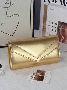 Glamouröse Abendtasche mit großer Kapazität, glänzender Kettenschulterriemen, modisches Klappendesign, luxuriöses strukturiertes Kunstleder, perfekt für verschiedene formelle Anlässe, ideales Accessoire für Hochzeiten und Partyveranstaltungen - Gold - Übersicht 1