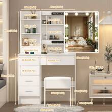 Special Offer Products 6-Drawers Dressing Table Mirror With Lights Stool Makeup Vanity Set Desk White - White - View 7
