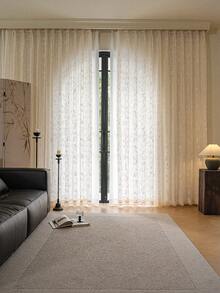 1pc Bird Branch Embroidered Mesh Sheer Curtain, Modern Embroidered Voile Curtain, Rod Pocket Design, Suitable For Living Room And Bedroom - Transparent And Light Filtering Curtain, Living Room Curtain, Bedroom Curtain, Holiday Party, All Season - Beige - View 8