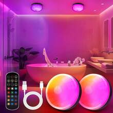 2-Pack Rechargeable Shower Lights For Inside Shower, 15 RGBW Color Changeable Waterproof Lights For Shower With Remote(Dimmable&Timer), Wireless LED Mood Lighting For Bathroom, Closet, Bedroom, Party - 2Pcs RGB - 查看 1