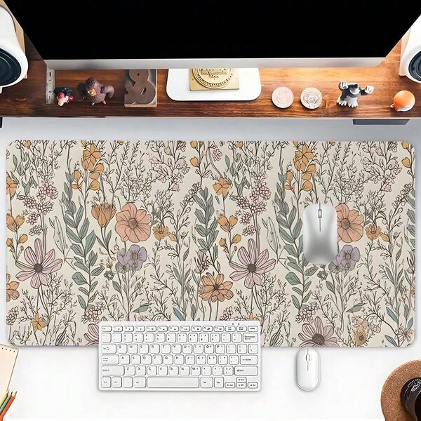 1pc Cute Flowers Mouse Pad Boho Floral Pattern Desk Mat Large Mousepad With Stitched Edge Non-Slip Rubber Base For Home Office Decor Desk Pad 35.4x15.7 Inch As Gifts For Women Girlfriends Friends Back To School