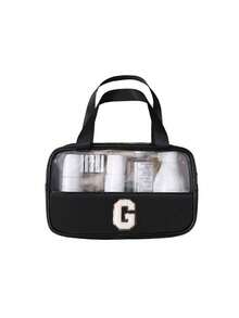 1pc Transparent PVC Makeup Bag, Multifunctional Letter Travel Pouch, Waterproof Letter Bag With Minimalist Letter Stickers, Large Capacity Toiletry Bag, Travel Organizer, Cosmetic Bag, Beach Bag, Travel Essentials, Student Supplies, Dorm Necessities, Bathroom Storage, Home Decor, Gift For Girlfriend, Teacher, Mom, Girlfriend, Halloween Gift, Christmas Gift, Autumn/Winter Essential, Autumn Decor, Bedroom Decor