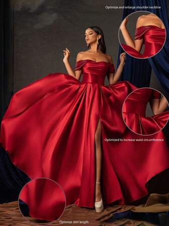 Smilprince 长款迷人优雅露肩束腰开衩下摆晚礼服 - 胸围偏小