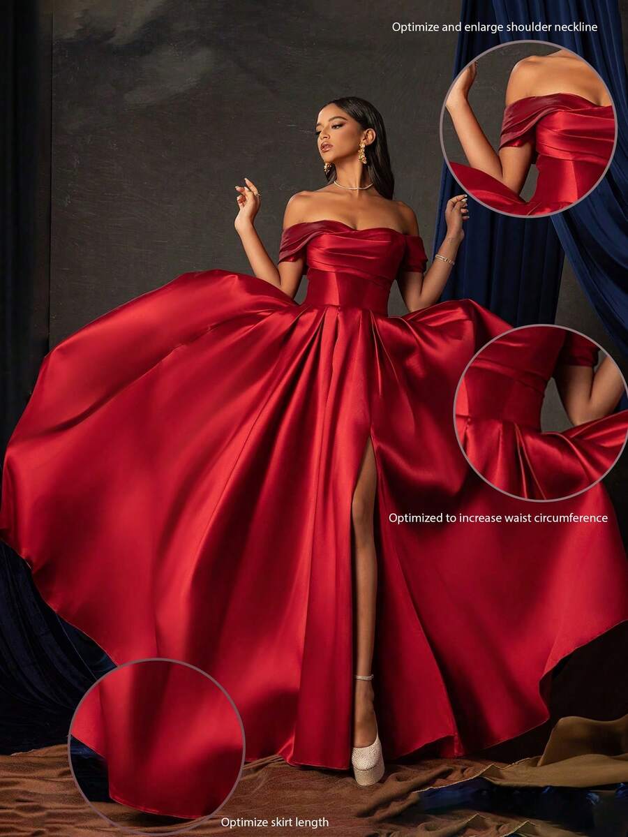 Smilprince 优雅露肩收腰开衩长款晚礼服 - 胸围偏小 - 紅色 - 查看 1