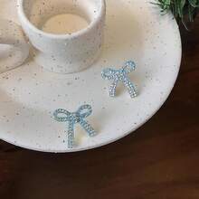 Bow Earrings For Women  Sparkly Rhinestone Chain Tassel Earrings Cute Ribbon Stud Earring Daily Party Jewerly Gifts Christmas Stocking Stuffers - A6: anting-anting pita biru - View 3
