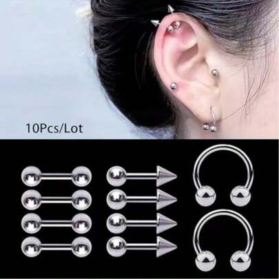 10PCS Stainless Steel Anodized Straight Barbell Ball Rook Eyebrow Daith Cartilage Earrings Tragus Piercing Jewelry