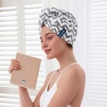 1 件装速干超细纤维头巾吸水毛巾帽 - 锯齿状、条纹状和 V 字形图案，复古浴室头带，男女通用，时尚吸湿头饰，浴室必备干发毛巾 - 條紋毛巾 - 查看 3