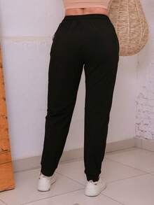 Women's Simple Knot Pocket Drawstring Pants - Black - View 6