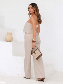 Women's Elegant Strapless Linen Jumpsuit - Màu be - Xem 2