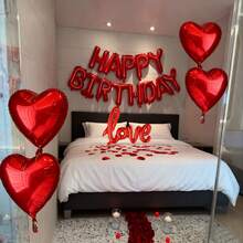 220/13件套红色生日快乐气球套装，包含“生日快乐”字母气球、连体“LOVE”气球和一个18英寸红色心形铝箔气球。适用于生日派对、生日装饰、派对用品、浪漫情人节家居装饰、家居装饰。 - 彩色 - 查看 3