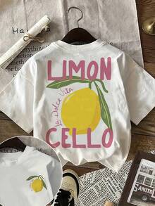 Camiseta de manga corta casual para mujer - diseño de letras en color rosa con estampado de limón Limoneiro, blusa transpirable para el verano, blusa blanca lavable a máquina para primavera/verano, textura suave y cómoda, moda de primavera, blusa estampada rosa. - Blanco - Ver 1