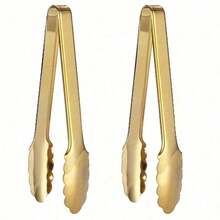 1/2pcs Champagne Gold Stainless Steel Serving Tongs, 23cm Easy Grip, Suitable For Buffet And Party, Kitchen Utensil - Multicolor - View 2