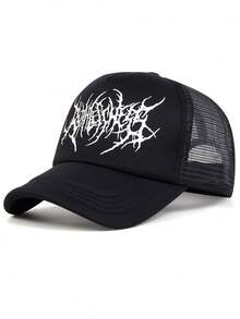 1pc Printed Baseball Cap, Fashionable Mesh Cap, Lightweight And Breathable Curved Brim Cap, Personalized Street Hat, Casual And Simple Trucker Hat, Outdoor Hat For Travel, Hiking, Mountaineering, Fishing, Sports, Golf