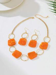 Set de 3 piezas de joyas elegantes con aretes y collar de círculo de resina de colores, regalo para mujeres