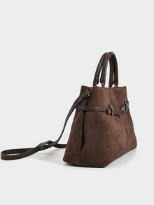 Sac à main vintage de couleur café pour femme, sac à main de navette haut de gamme avec boucle, petit sac de navette à la mode, convient pour les déplacements, la vie quotidienne, en PU - Café - Voir 4