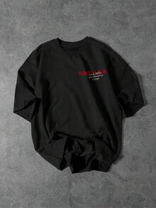 男士休闲日本恶魔武士图案印花圆领 T 恤，黑色 - 黑色 - 查看 2