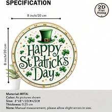 1 pièce Panneau rond vintage - Texte "Heureux" avec motif de trèfle vert - Décoration de fête réutilisable pour la maison, le bar, le café, le dortoir - Décoration de pub irlandaise - Cadeau de fête idéal - Décoration imprimée plate, 2D plate, convient pour la décoration de la pièce
