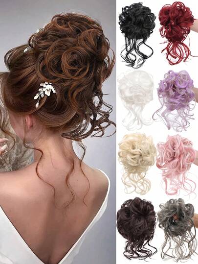 Synthetic Messy Chignon Fake Hair Circle Hair Bun Extensions Scrunchy Black Wig Curly Hair With Tail For Women Girl Hairpieces, Hair Accessories