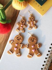 1 par de pendientes de arcilla polimérica de Navidad para mujeres, joyería hecha a mano para días festivos con diseños de hombre de jengibre, casa de nieve, lazo y flor, pendientes colgantes festivos, accesorios de declaración lindos para fiestas, idea de regalo para Navidad, joyería elegante de temporada en rojo y blanco
