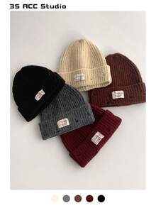 1pc Applique Distressed Knit Beanie Hat, Unisex Thick Warm Ear Protection Winter Cap, Large Head Circumference, Versatile, Windproof Cycling Knit Hat, Women Balaclava Ski Cap Winter Gear - Multicolor - View 12