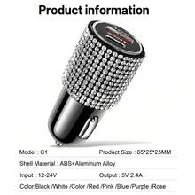 1pc Sparkling Rhinestone Car Charger, Fast Charging USB A/C Type Car Phone Charger, Diamond Adapter, Compatible With 3-In-1 Fast Charging For Car, Retractable Data Cable, Supports Phones, Dashcams, GPS And More, Handmade, Ideal Gift For Men And Women On Holidays/Birthdays - Multicolor - View 9