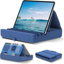 KDD Soporte de Almohada para Tablet - Base iPad Plegable para Cama, Regazo - Mesa Pillow Stand con Bolsillo Lápiz, iPad Pro 12.9 10.5 9.7 Air Mini 6 5 4 3 Kindle E-Reader, Gris - Azul - Ver 2