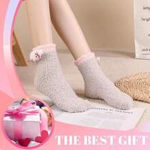 1/7/14 زوج من الجوارب الفرائية للنساء، جوارب نعال دمية حيوانية لطيفة ناعمة، جوارب نوم فرفرية دافئة للشتاء، هدية عيد الميلاد، مناسبة للفتيات، متعددة الألوان